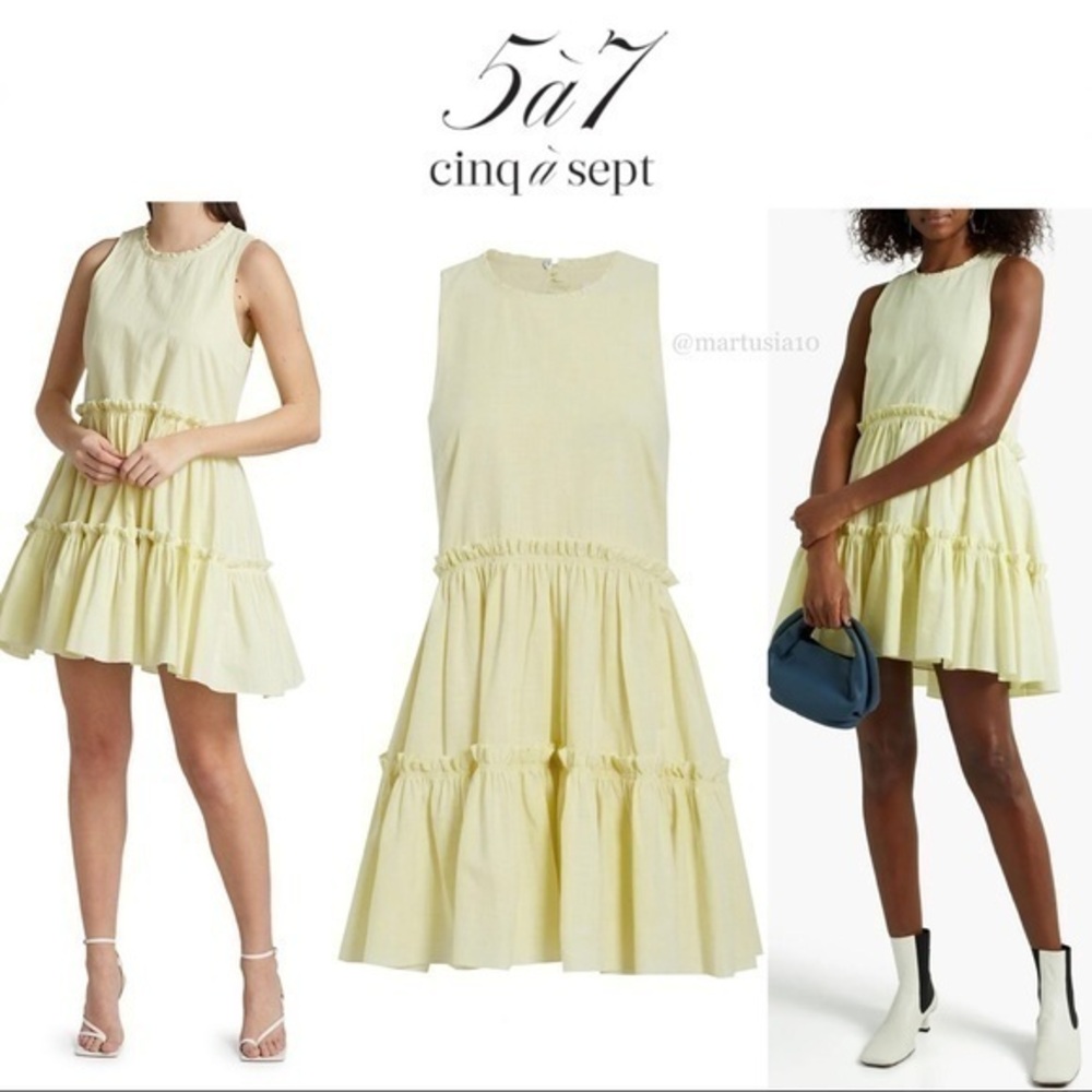 CINQ À SEPT Song tiered slub cotton mini dress XS 395$